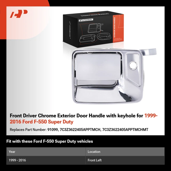 Front Driver Chrome Exterior Door Handle with keyhole for 1999-2016 Ford F-550 Super Duty