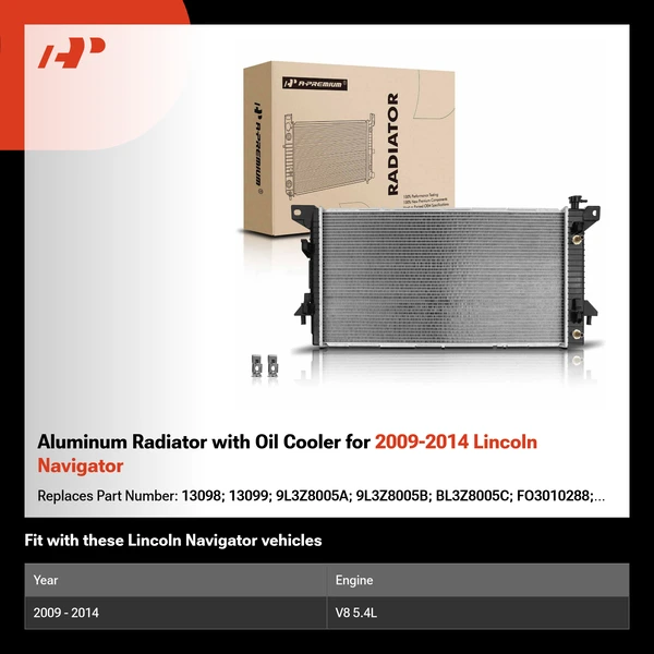 Aluminum Radiator with Oil Cooler for 2009-2014 Lincoln Navigator