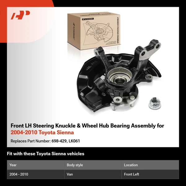 Front LH Steering Knuckle & Wheel Hub Bearing Assembly for 2004-2010 Toyota Sienna