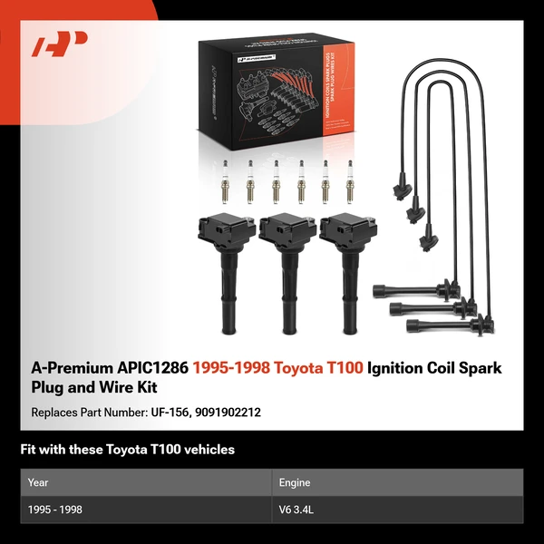 A-Premium APIC1286 1995-1998 Toyota T100 Ignition Coil Spark Plug and Wire Kit
