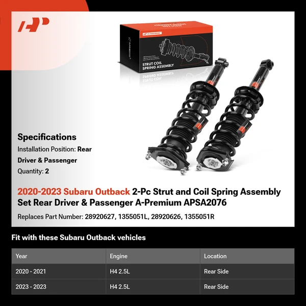 2020-2023 Subaru Outback 2-Pc Strut and Coil Spring Assembly Set Rear Driver & Passenger A-Premium APSA2076