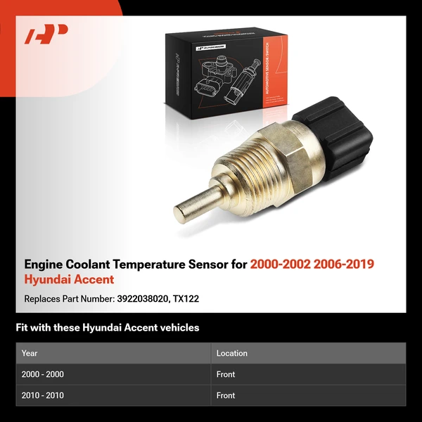Engine Coolant Temperature Sensor for 2000-2002 2006-2019 Hyundai Accent