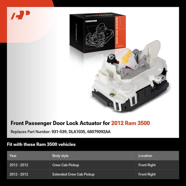 Front Passenger Door Lock Actuator for 2012 Ram 3500