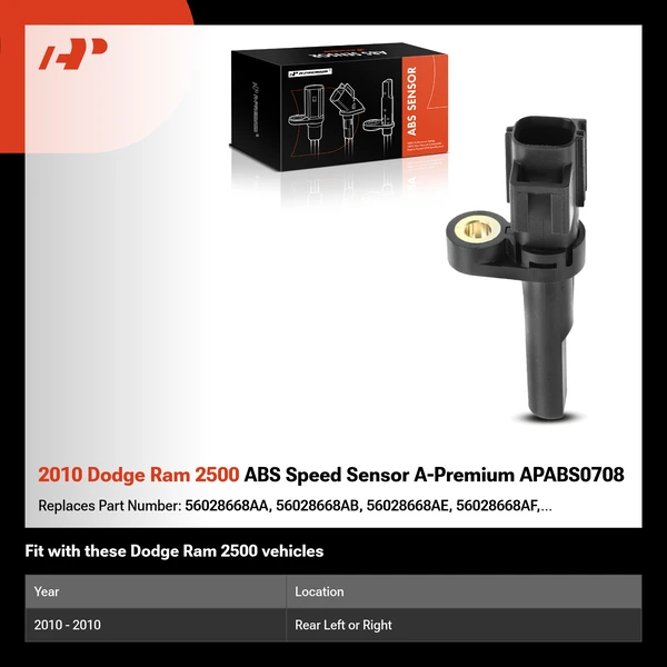 2010 Dodge Ram 2500 ABS Speed Sensor A-Premium APABS0708