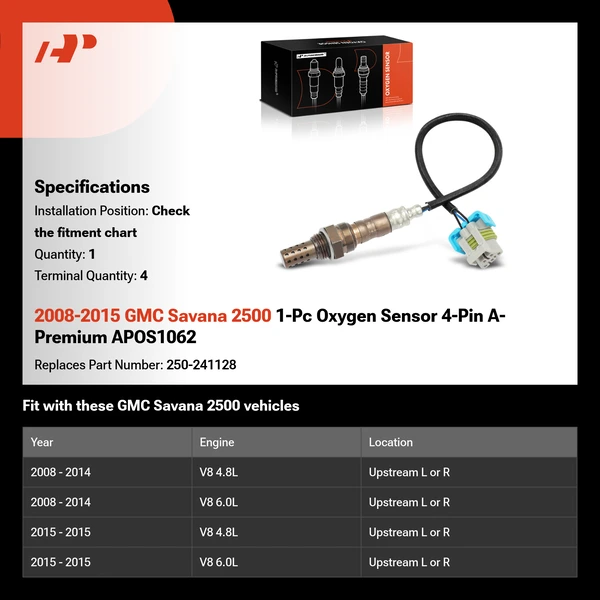 2008-2015 GMC Savana 2500 1-Pc Oxygen Sensor 4-Pin A-Premium APOS1062