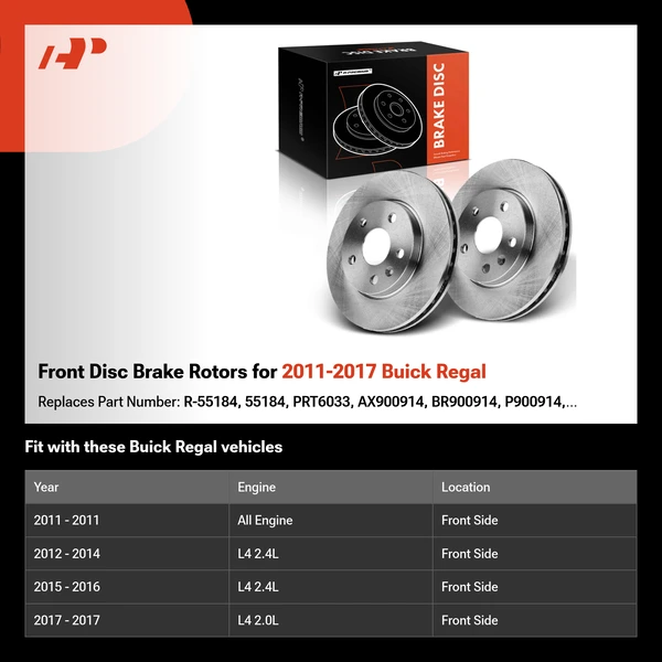 Front Disc Brake Rotors for 2011-2017 Buick Regal