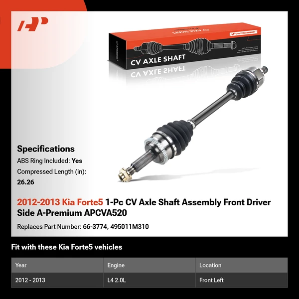 2012-2013 Kia Forte5 1-Pc CV Axle Shaft Assembly Front Driver Side A-Premium APCVA520