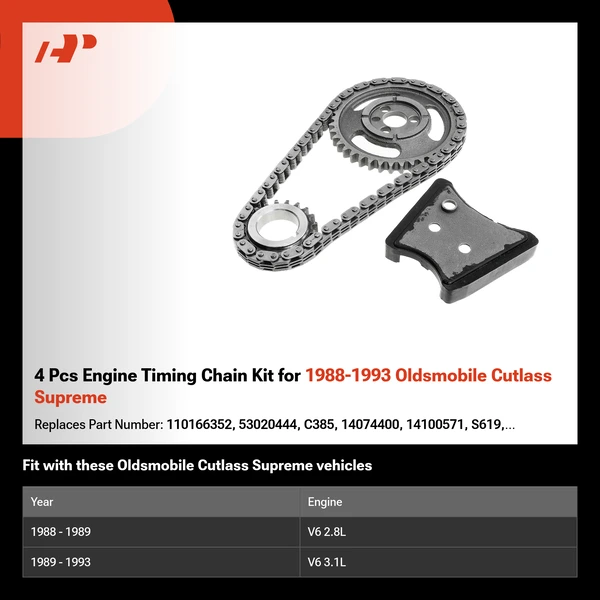 4 Pcs Engine Timing Chain Kit for 1988-1993 Oldsmobile Cutlass Supreme