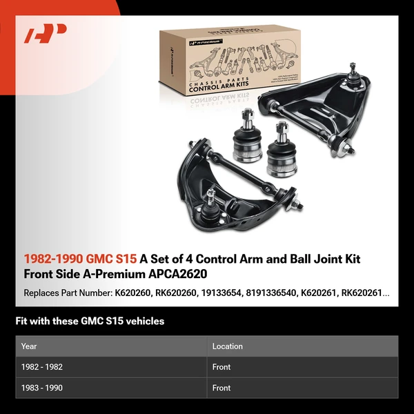 1982-1990 GMC S15 A Set of 4 Control Arm and Ball Joint Kit Front Side A-Premium APCA2620