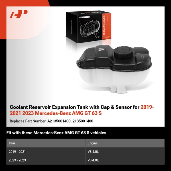 Coolant Reservoir Expansion Tank with Cap & Sensor for 2019-2021 2023 Mercedes-Benz AMG GT 63 S
