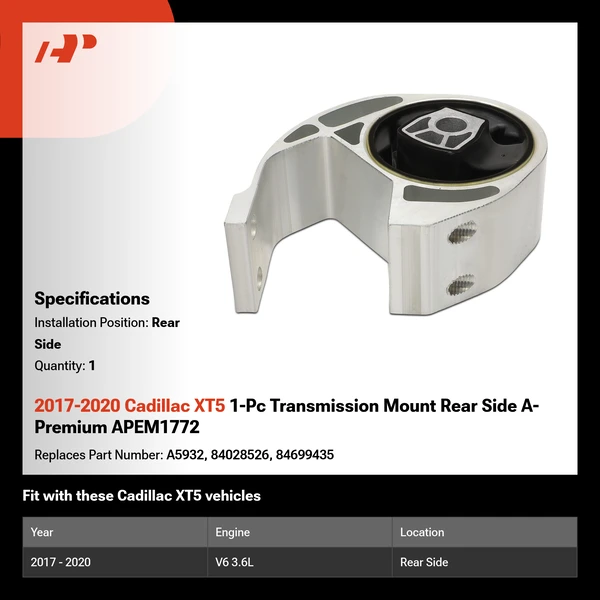 2017-2020 Cadillac XT5 1-Pc Transmission Mount Rear Side A-Premium APEM1772