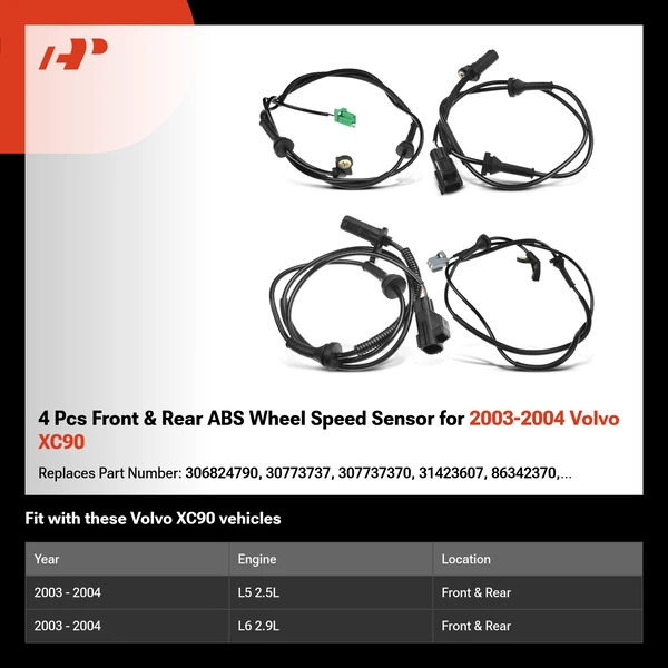 4 Pcs Front & Rear ABS Wheel Speed Sensor for 2003-2004 Volvo XC90
