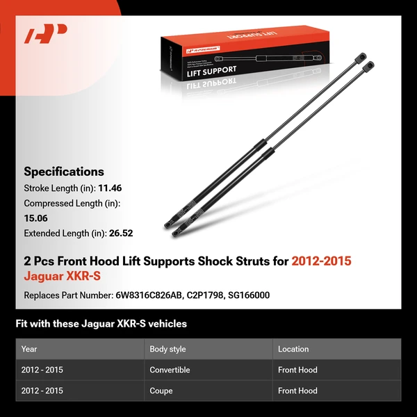 2 Pcs Front Hood Lift Supports Shock Struts for 2012-2015 Jaguar XKR-S