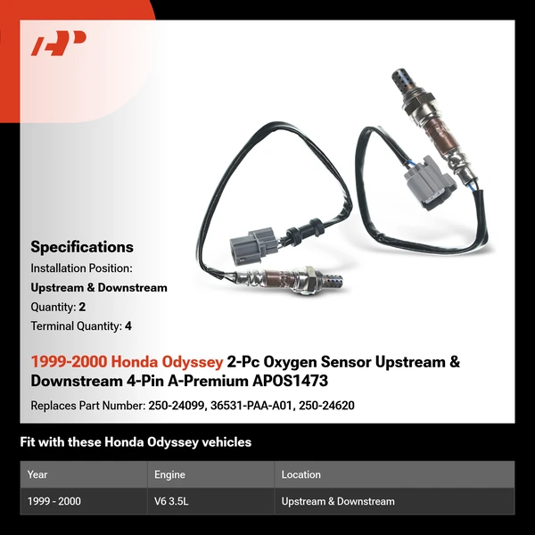 1999-2000 Honda Odyssey 2-Pc Oxygen Sensor Upstream & Downstream 4-Pin A-Premium APOS1473