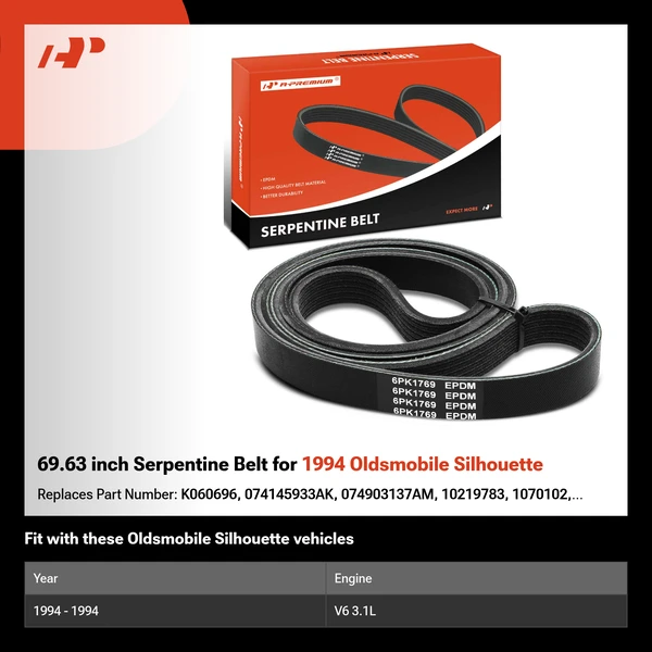 69.63 inch Serpentine Belt for 1994 Oldsmobile Silhouette