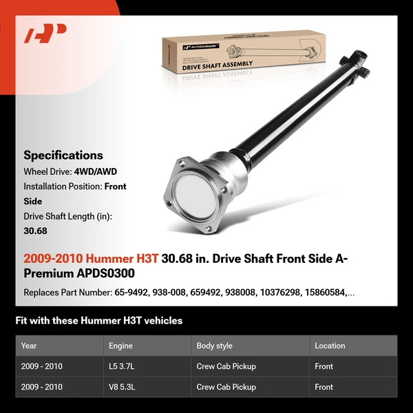 2009-2010 Hummer H3T 30.68 in. Drive Shaft Front Side A-Premium APDS0300
