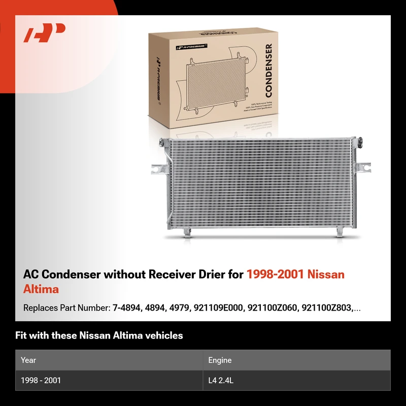 AC Condenser without Receiver Drier for 1998-2001 Nissan Altima