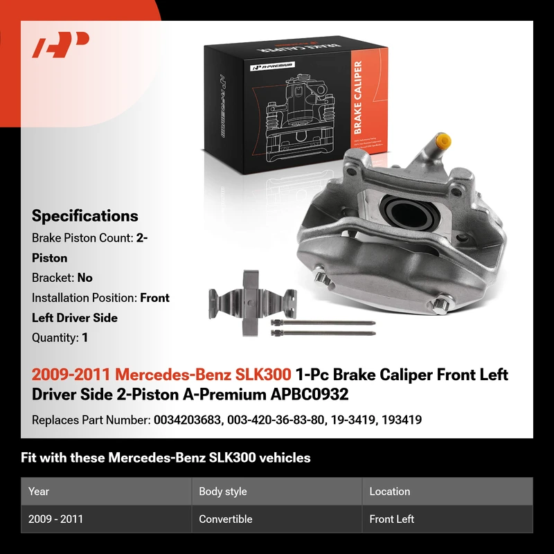 2009-2011 Mercedes-Benz SLK300 1-Pc Brake Caliper Front Left Driver Side 2-Piston A-Premium APBC0932