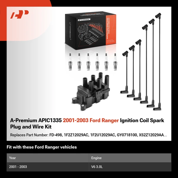 A-Premium APIC1335 2001-2003 Ford Ranger Ignition Coil Spark Plug and Wire Kit
