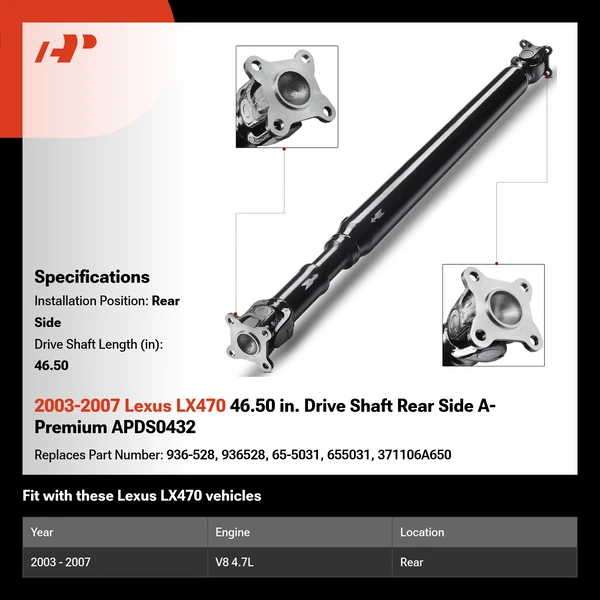 2003-2007 Lexus LX470 46.50 in. Drive Shaft Rear Side A-Premium APDS0432