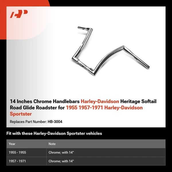 14 Inches Chrome Handlebars Harley-Davidson Heritage Softail Road Glide Roadster for 1955 1957-1971 Harley-Davidson Sportster