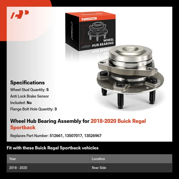Wheel Hub Bearing Assembly for 2018-2020 Buick Regal Sportback
