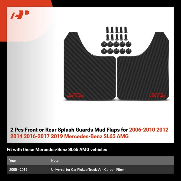 2 Pcs Front or Rear Splash Guards Mud Flaps for 2006-2010 2012 2014 2016-2017 2019 Mercedes-Benz SL65 AMG