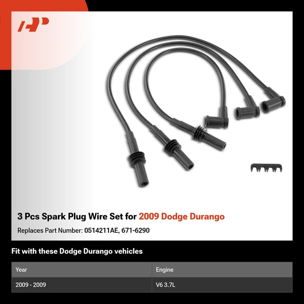 3 Pcs Spark Plug Wire Set for 2009 Dodge Durango
