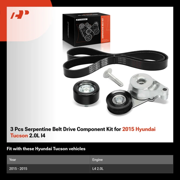 3 Pcs Serpentine Belt Drive Component Kit for 2015 Hyundai Tucson 2.0L l4