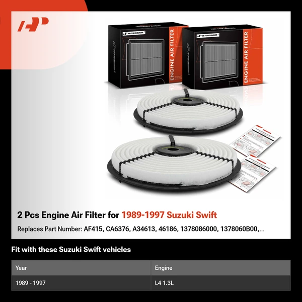 2 Pcs Engine Air Filter for 1989-1997 Suzuki Swift