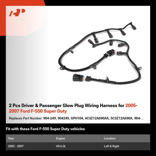 2 Pcs Driver & Passenger Glow Plug Wiring Harness for 2005-2007 Ford F-550 Super Duty