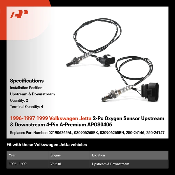 1996-1997 1999 Volkswagen Jetta 2-Pc Oxygen Sensor Upstream & Downstream 4-Pin A-Premium APOS0406