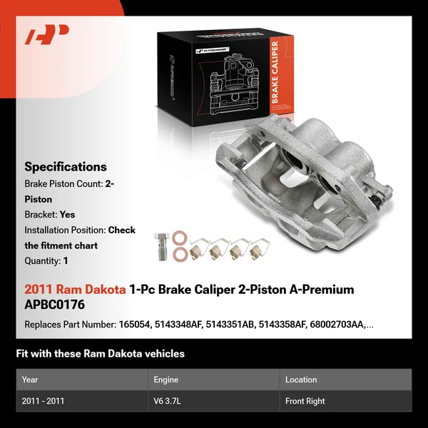 2011 Ram Dakota 1-Pc Brake Caliper 2-Piston A-Premium APBC0176