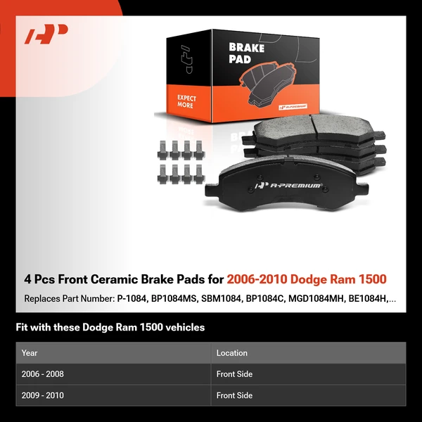 4 Pcs Front Ceramic Brake Pads for 2006-2010 Dodge Ram 1500