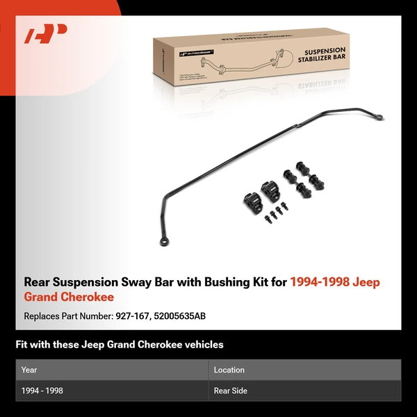 Rear Suspension Sway Bar with Bushing Kit for 1994-1998 Jeep Grand Cherokee