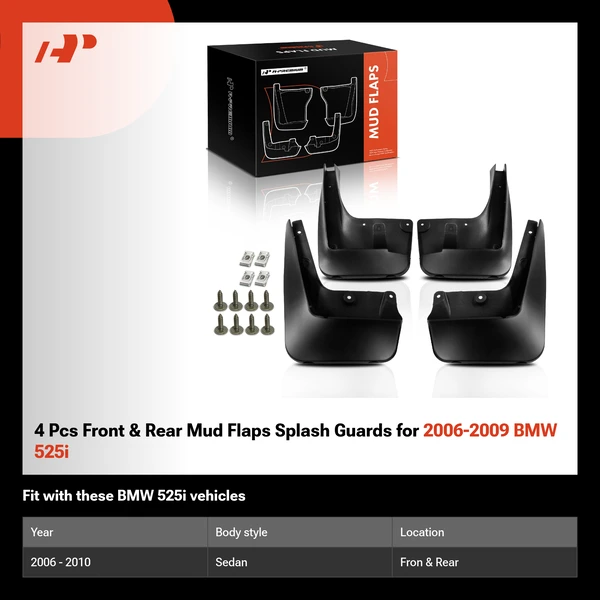 4 Pcs Front & Rear Mud Flaps Splash Guards for 2006-2009 BMW 525i