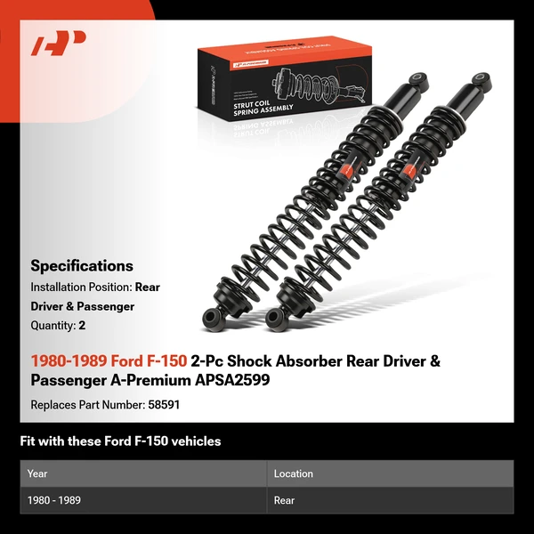 1980-1989 Ford F-150 2-Pc Shock Absorber Rear Driver & Passenger A-Premium APSA2599