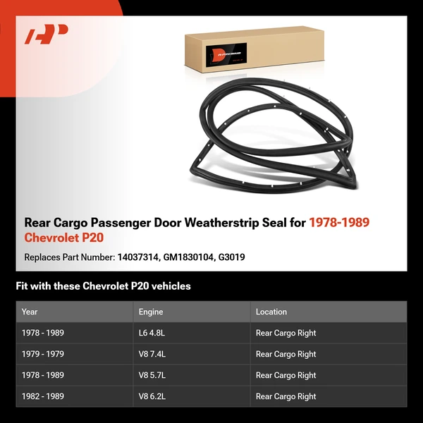 Rear Cargo Passenger Door Weatherstrip Seal for 1978-1989 Chevrolet P20