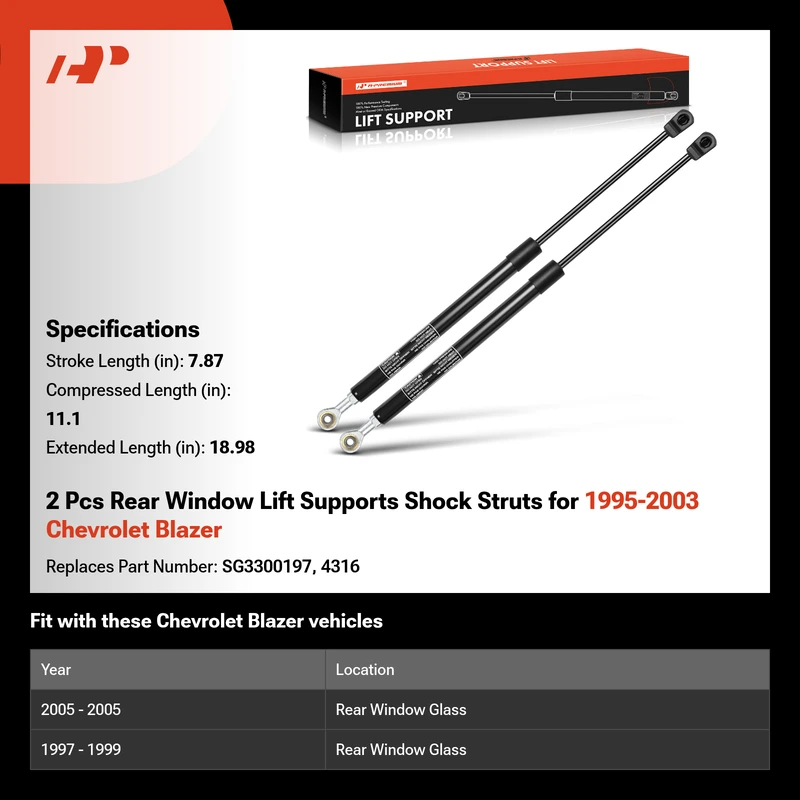 2 Pcs Rear Window Lift Supports Shock Struts for 1995-2003 Chevrolet Blazer