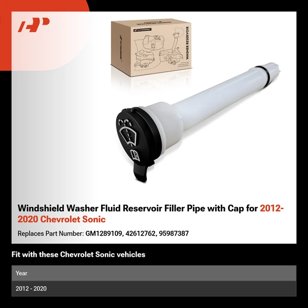 Windshield Washer Fluid Reservoir Filler Pipe with Cap for 2012-2020 Chevrolet Sonic