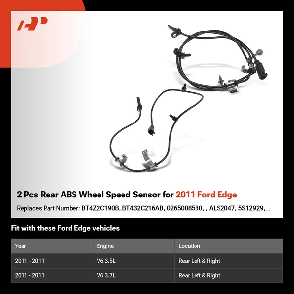 2 Pcs Rear ABS Wheel Speed Sensor for 2011 Ford Edge