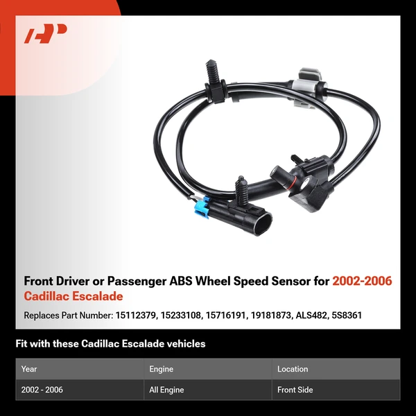 Front Driver or Passenger ABS Wheel Speed Sensor for 2002-2006 Cadillac Escalade