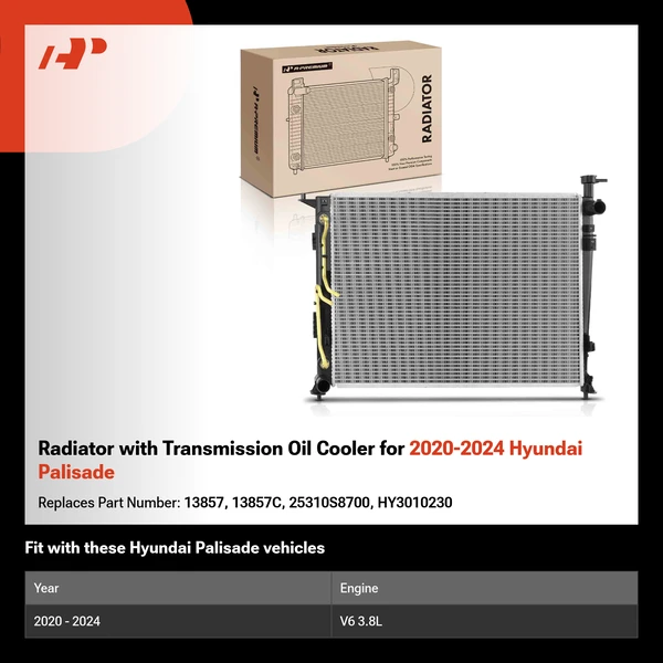 Radiator with Transmission Oil Cooler for 2020-2024 Hyundai Palisade