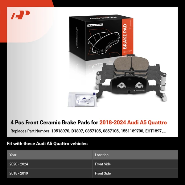 4 Pcs Front Ceramic Brake Pads for 2018-2024 Audi A5 Quattro