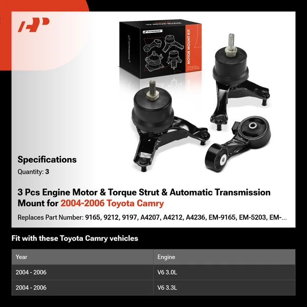 3 Pcs Engine Motor & Torque Strut & Automatic Transmission Mount for 2004-2006 Toyota Camry