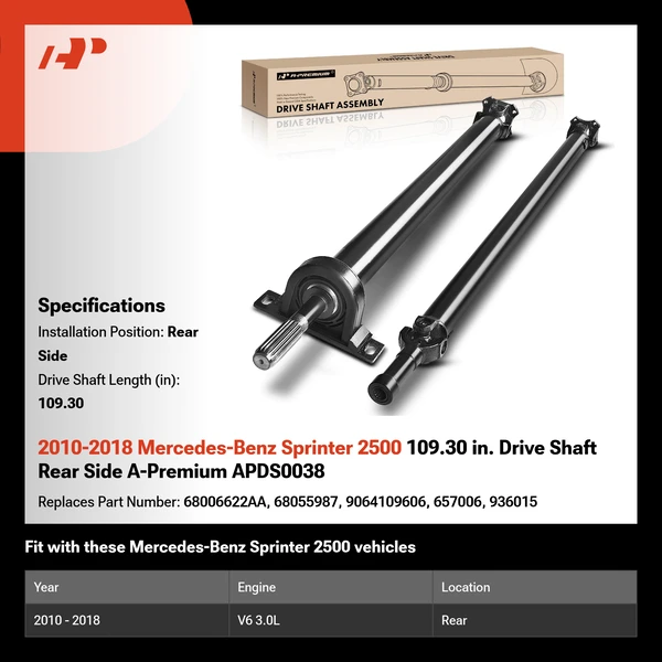 2010-2018 Mercedes-Benz Sprinter 2500 109.30 in. Drive Shaft Rear Side A-Premium APDS0038