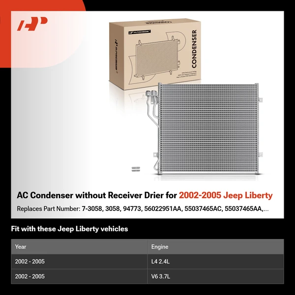 AC Condenser without Receiver Drier for 2002-2005 Jeep Liberty