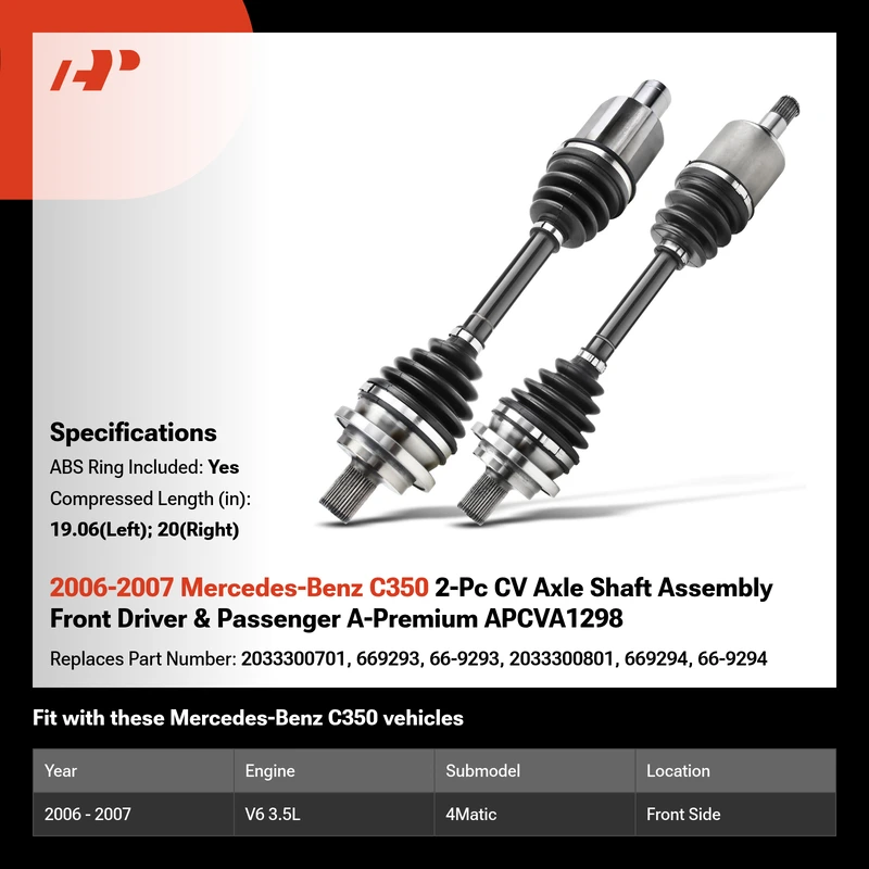 2006-2007 Mercedes-Benz C350 2-Pc CV Axle Shaft Assembly Front Driver & Passenger A-Premium APCVA1298