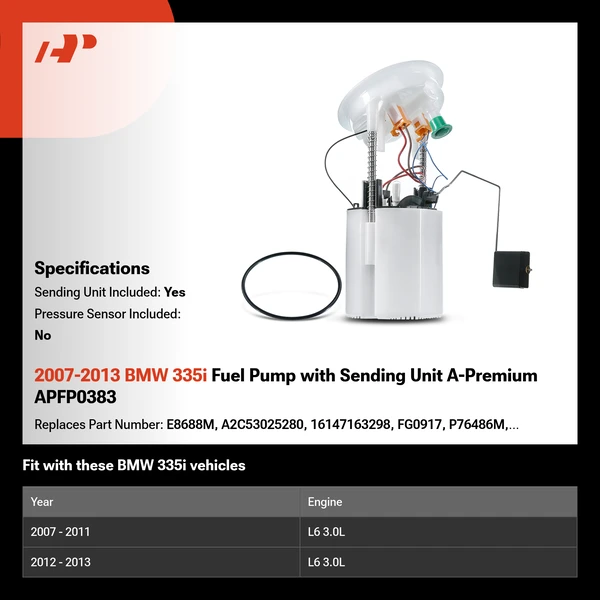 2007-2013 BMW 335i Fuel Pump with Sending Unit A-Premium APFP0383