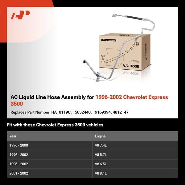 AC Liquid Line Hose Assembly for 1996-2002 Chevrolet Express 3500